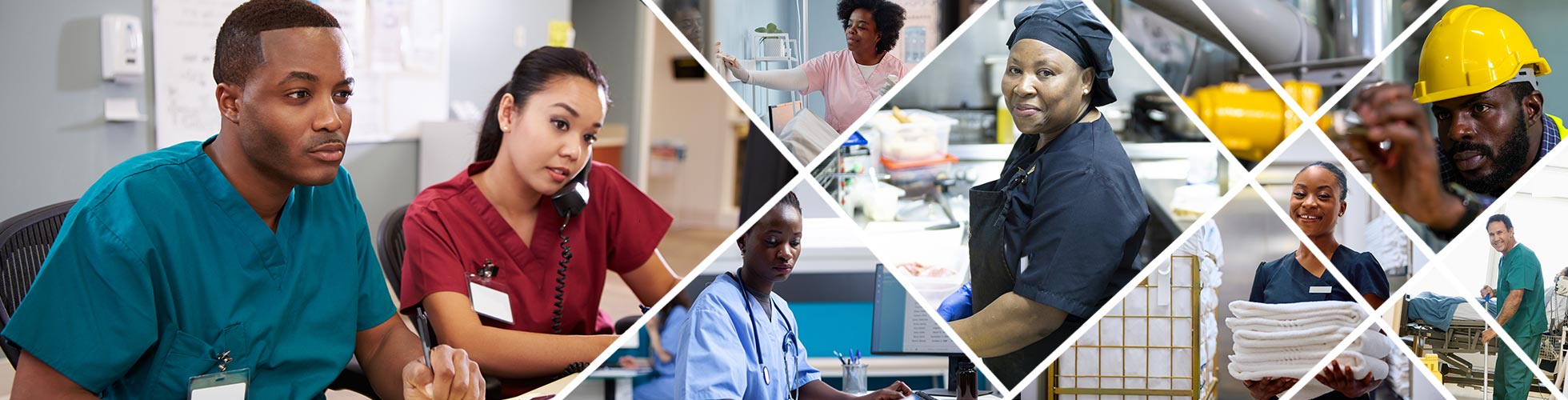 Collage of workers in healthcare industry.